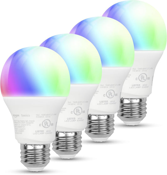 Amazon Basics Bombilla LED inteligente A19, cambio de color, 9 W